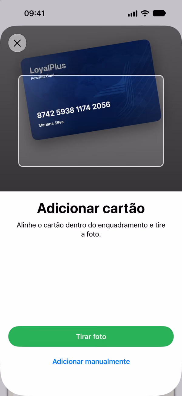 Scanner: a câmara reconhece um cartão