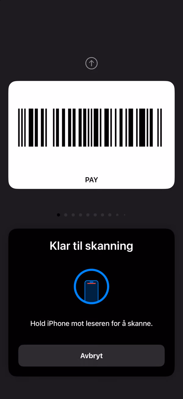 Kassemodus: strekkoden i fullskjerm