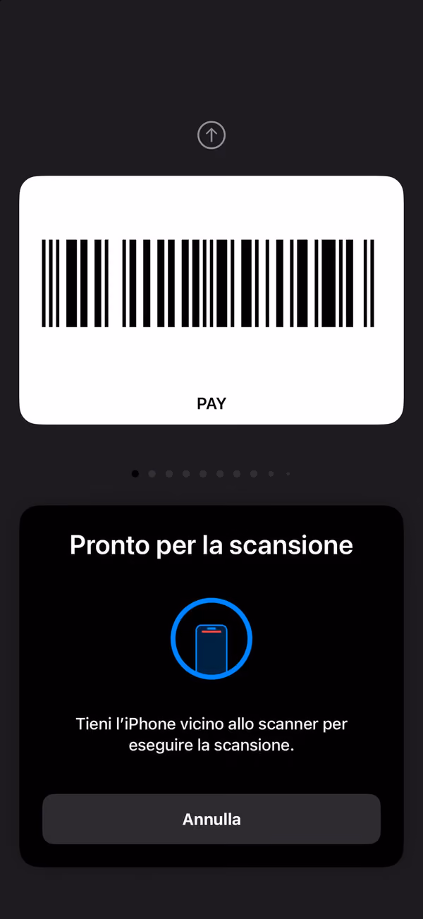 Modalità cassa: codice a barre a schermo intero